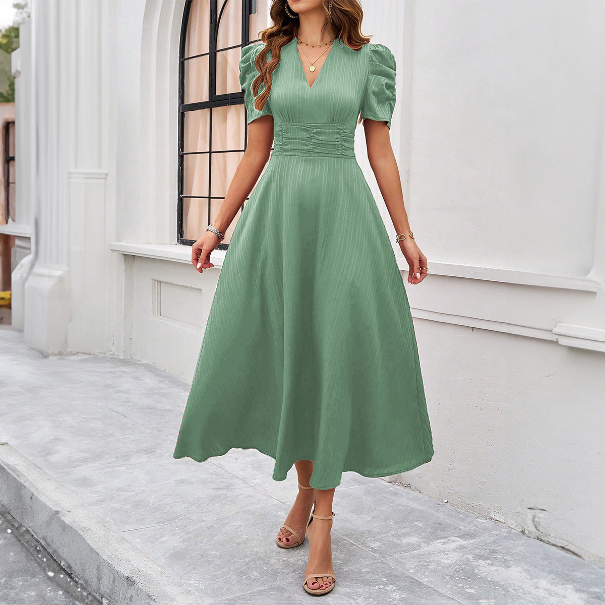 Elegant Solid Color Waist Tight Dress Dresses