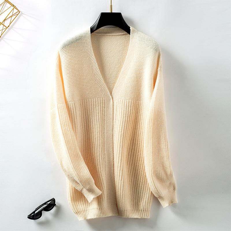 Women's Casual Loose Solid Color Mid-length Knitted Sweaters