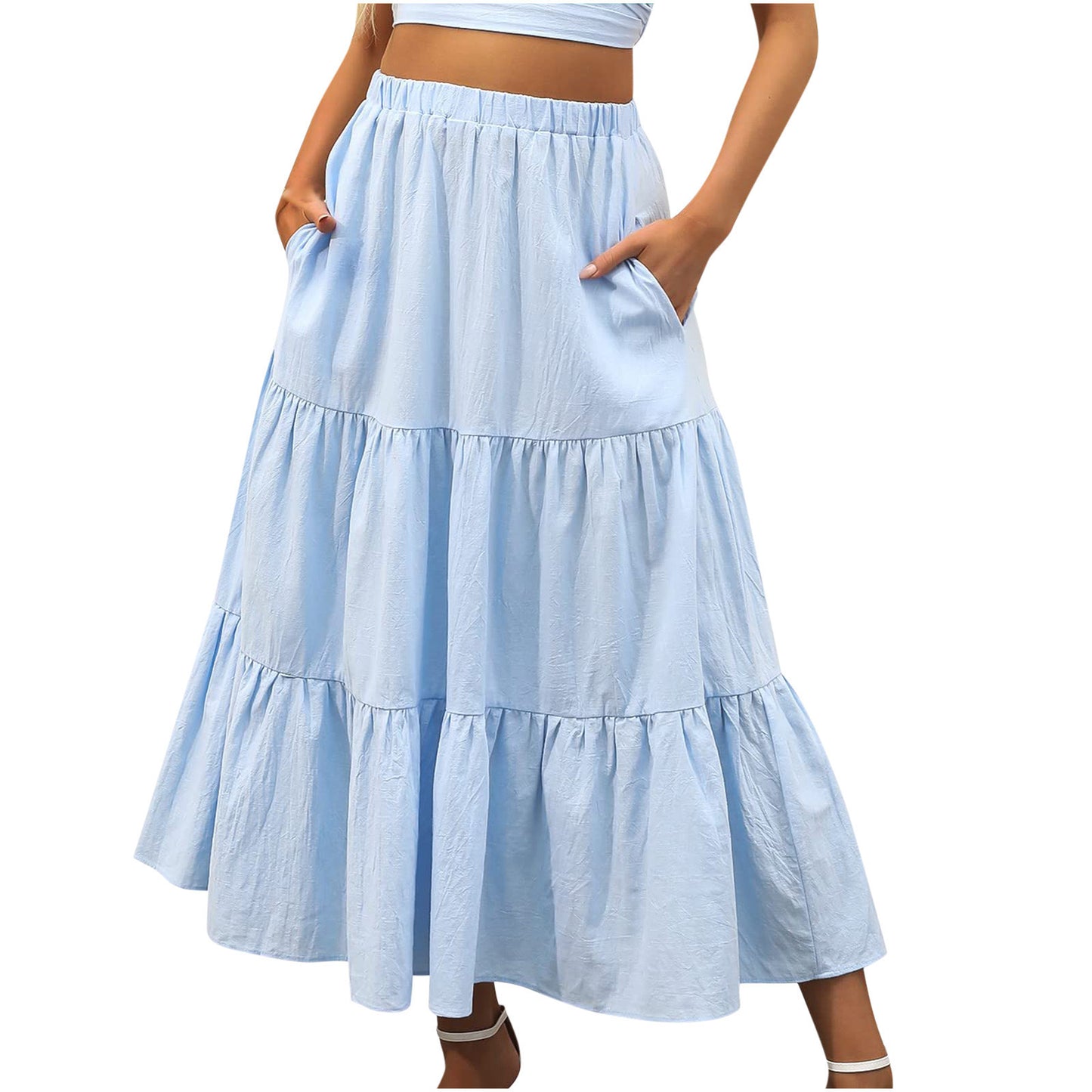 Solid Color Pocket Casual Cake Dress Skirts