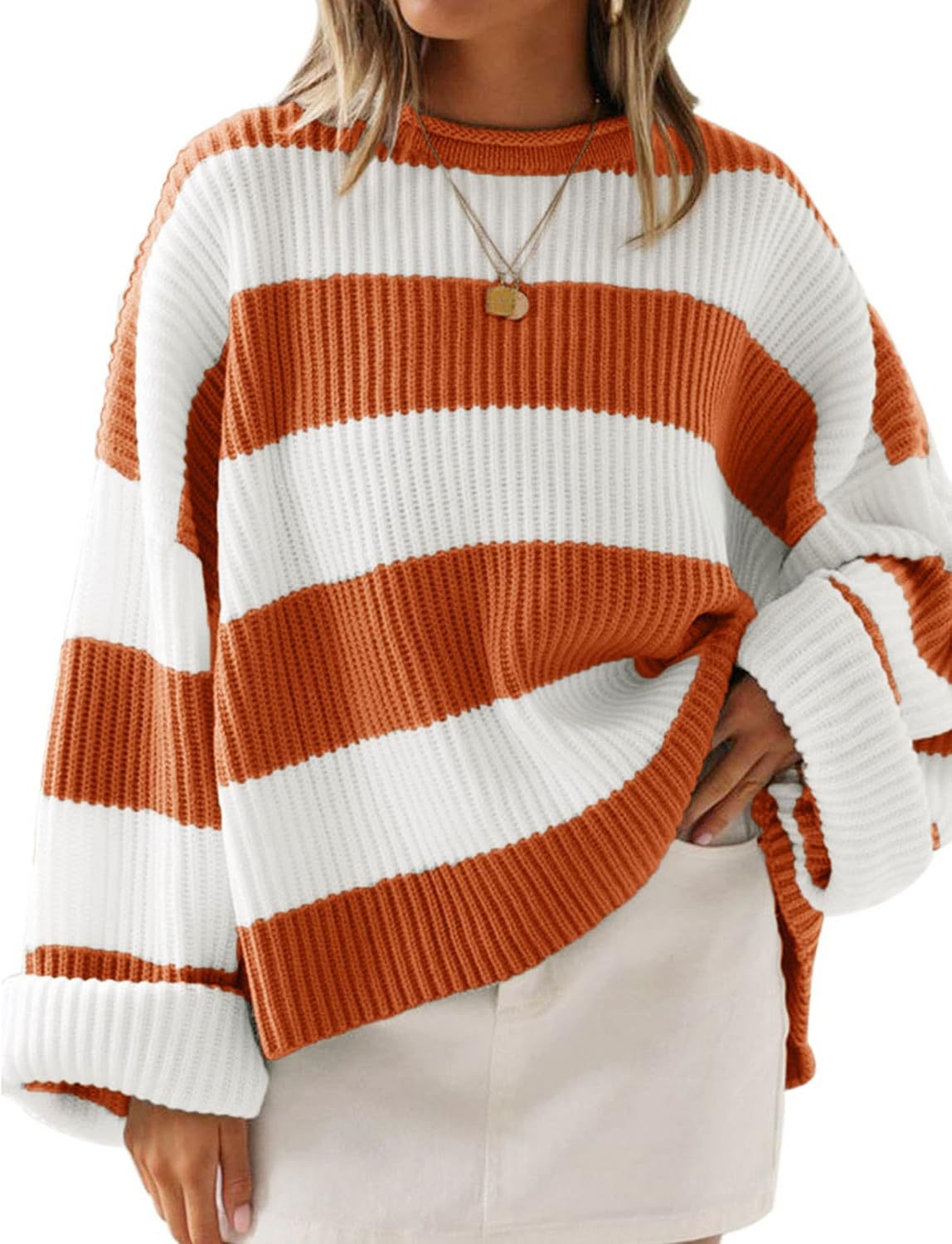 Women's Long Sleeve Striped Clothes Flared Sleeves Sweaters