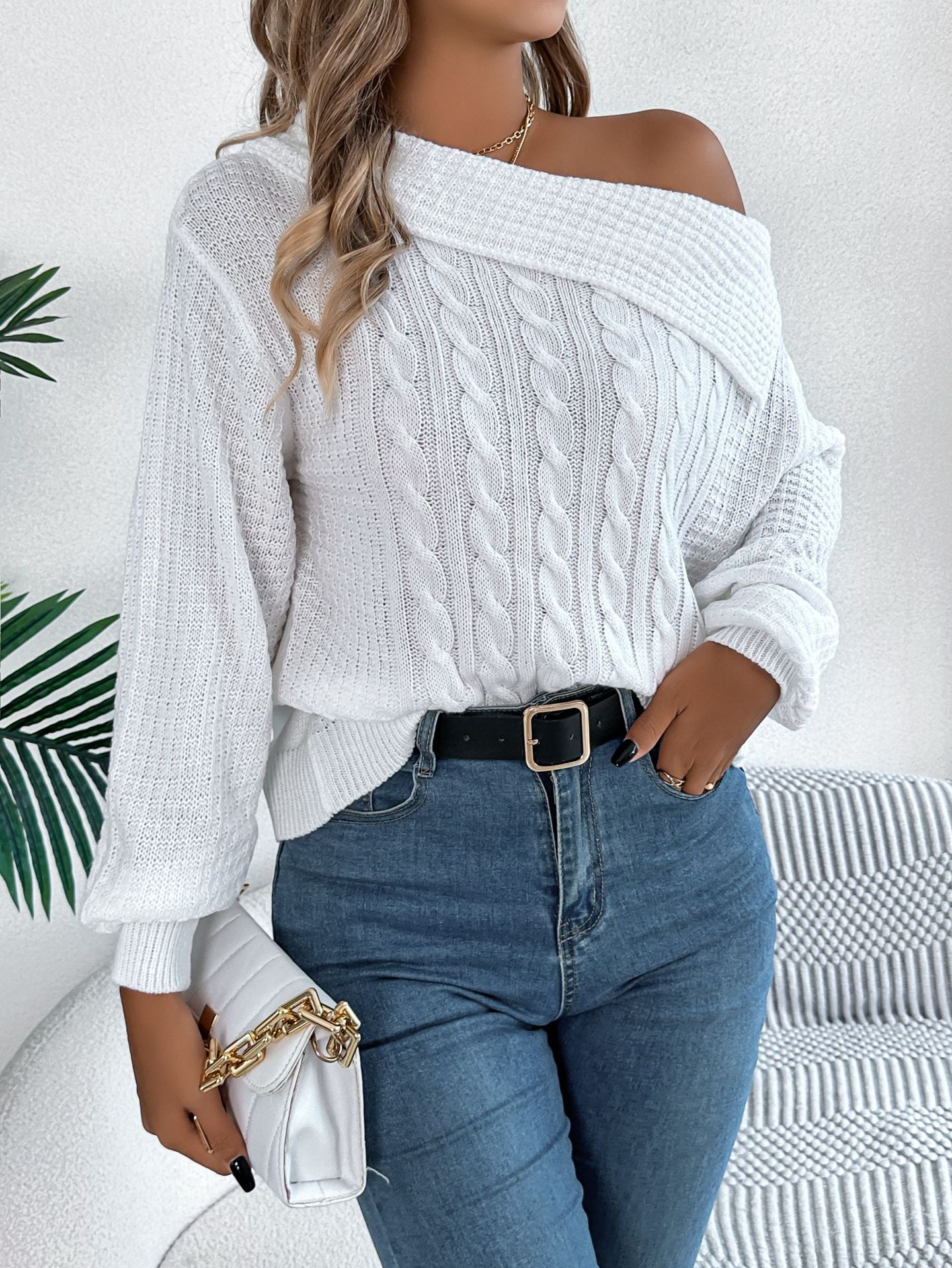 Women's Casual Sexy Lapel Twist Long Sleeve Sweaters