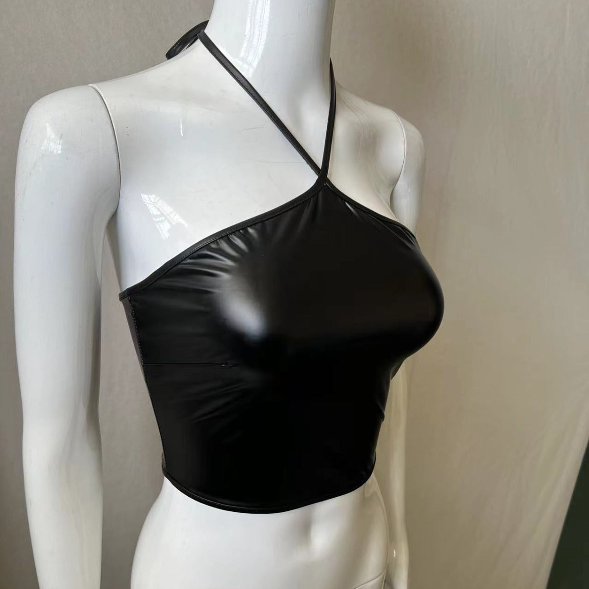 Autumn Leather Tight Elastic Strap Tube Tops