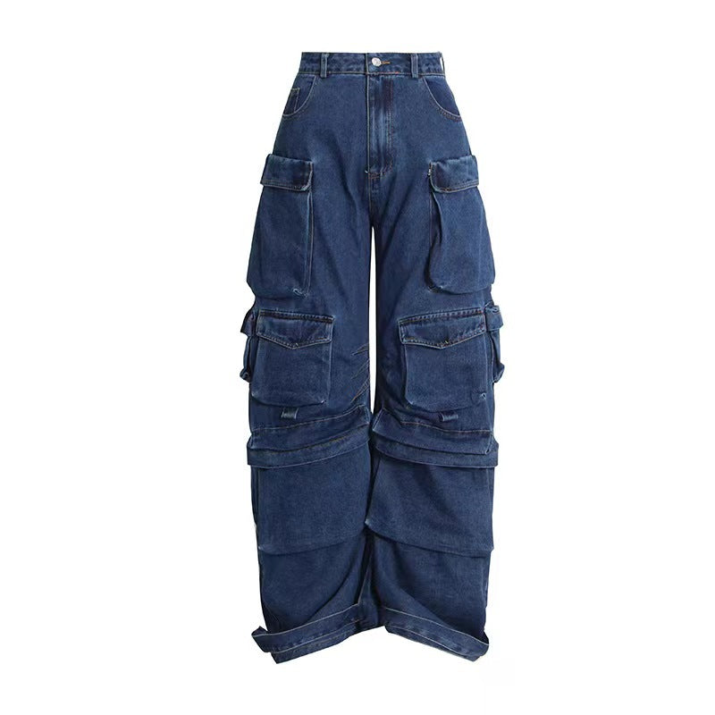 Women's Fashion Zipper Light Color Water Scrubbing Overalls Jeans