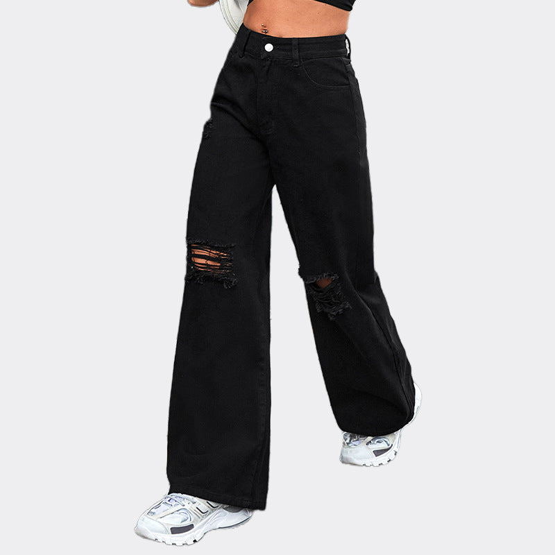 Women's Trendy Denim Trousers Casual Fashion Holes Jeans