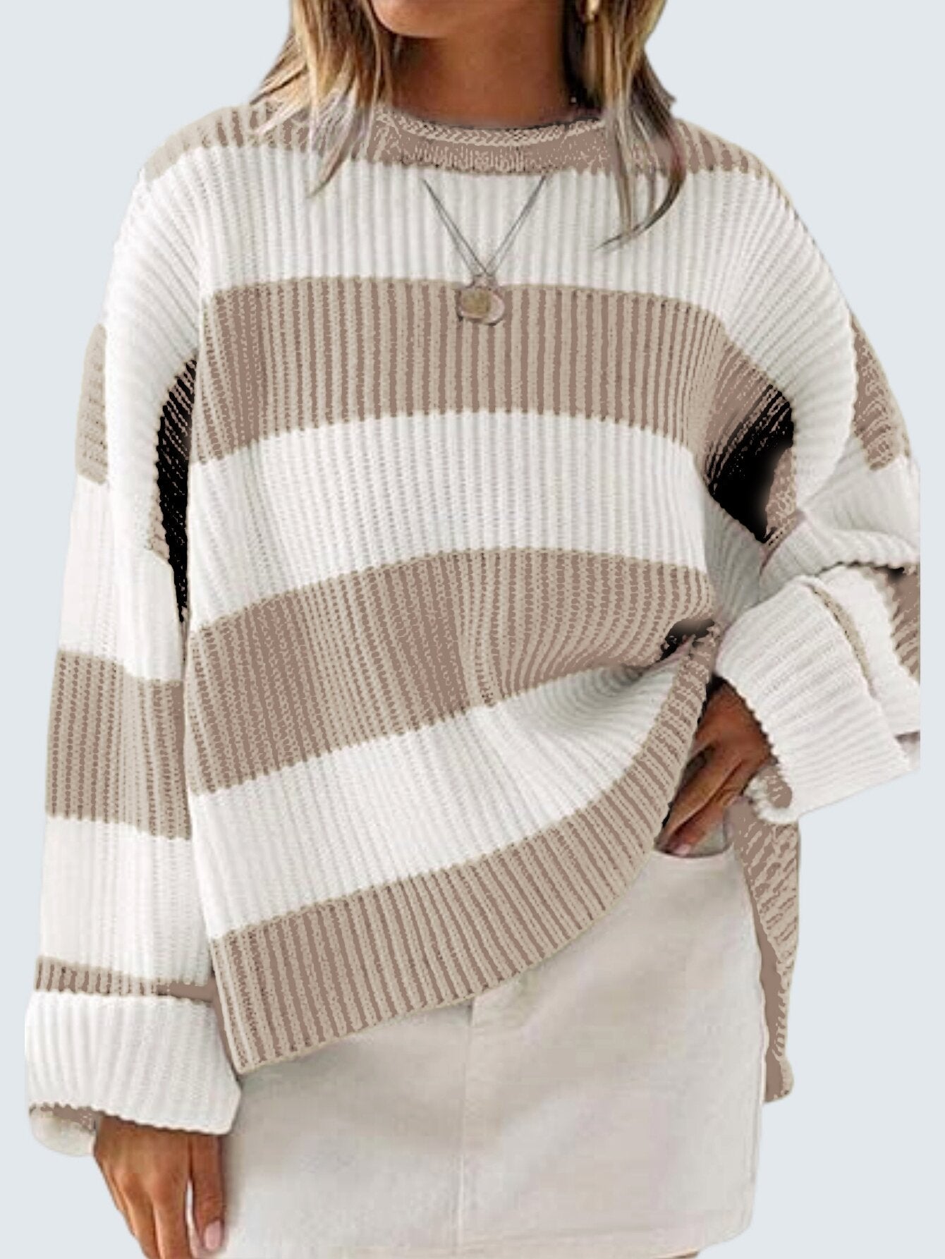 Women's Long Sleeve Striped Clothes Flared Sleeves Sweaters