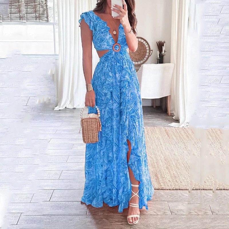 Women's Deep V Sexy Midriff Outfit Long Dresses