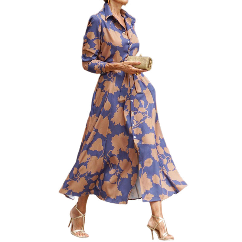 Robe mi-longue imprimée à la mode printanière pour femmes