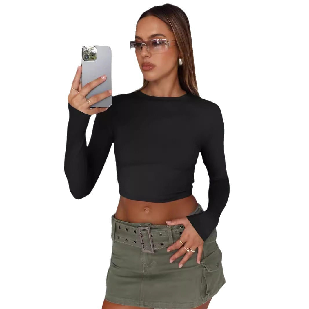 Women's Sleeve Cropped T-shirt Slim Shirt Casual Blouses