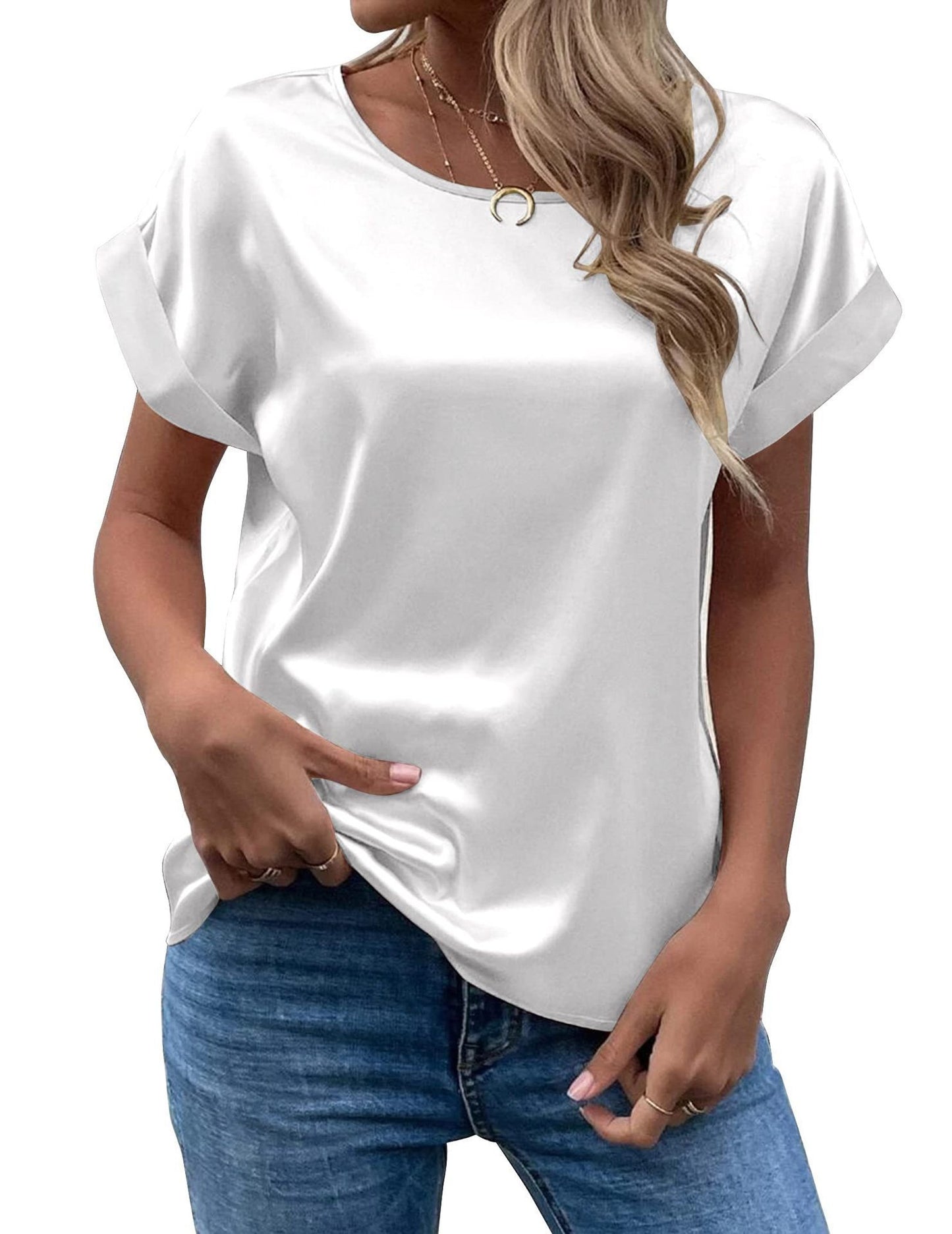 Women's Short-sleeved Satin Shirt Loose-fitting Casual T-shirt Blouses