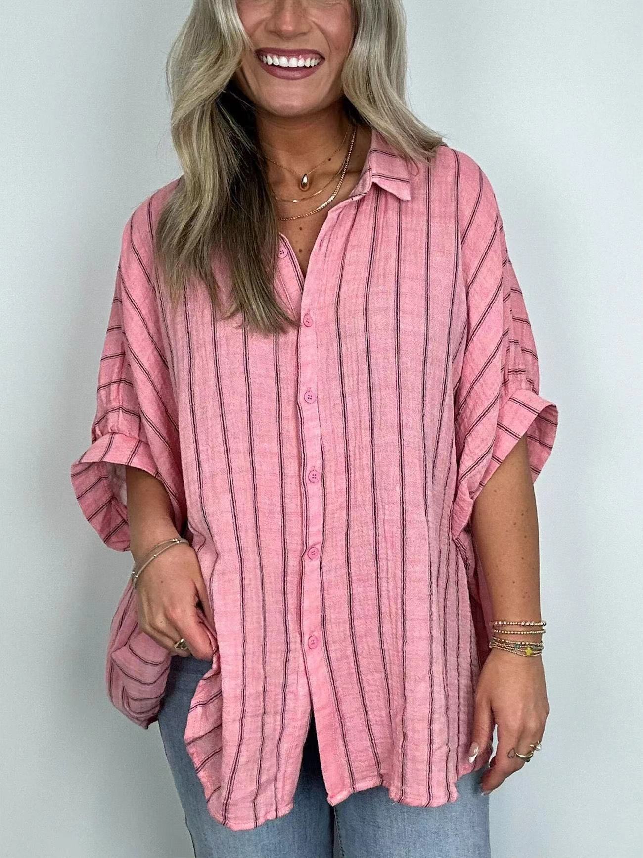 Women's Striped Print Loose Casual Shirt Blouses