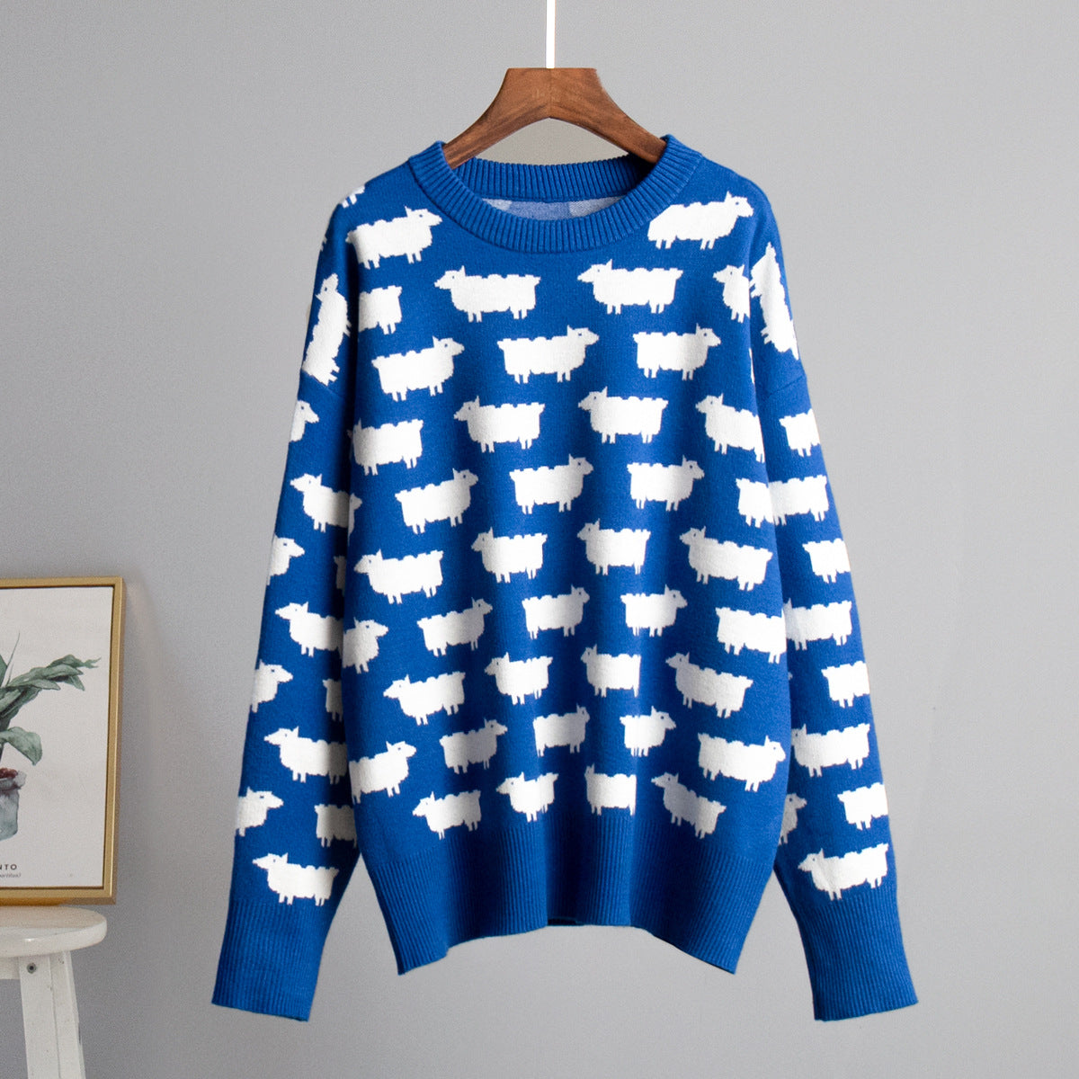 Women's Round Neck Alpaca Printed Loose-fitting Casual Sweaters