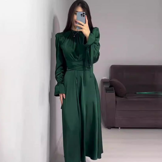 Women's Lace Up Solid Color Long Sleeve Dresses