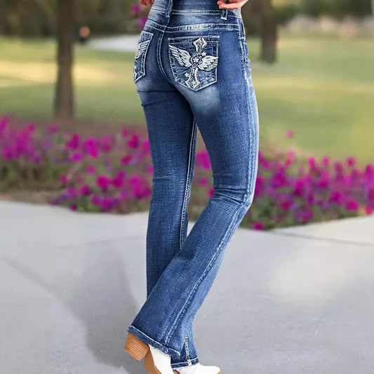 Women's Fashionable Stretch Slimming Embroidered Trousers For Jeans