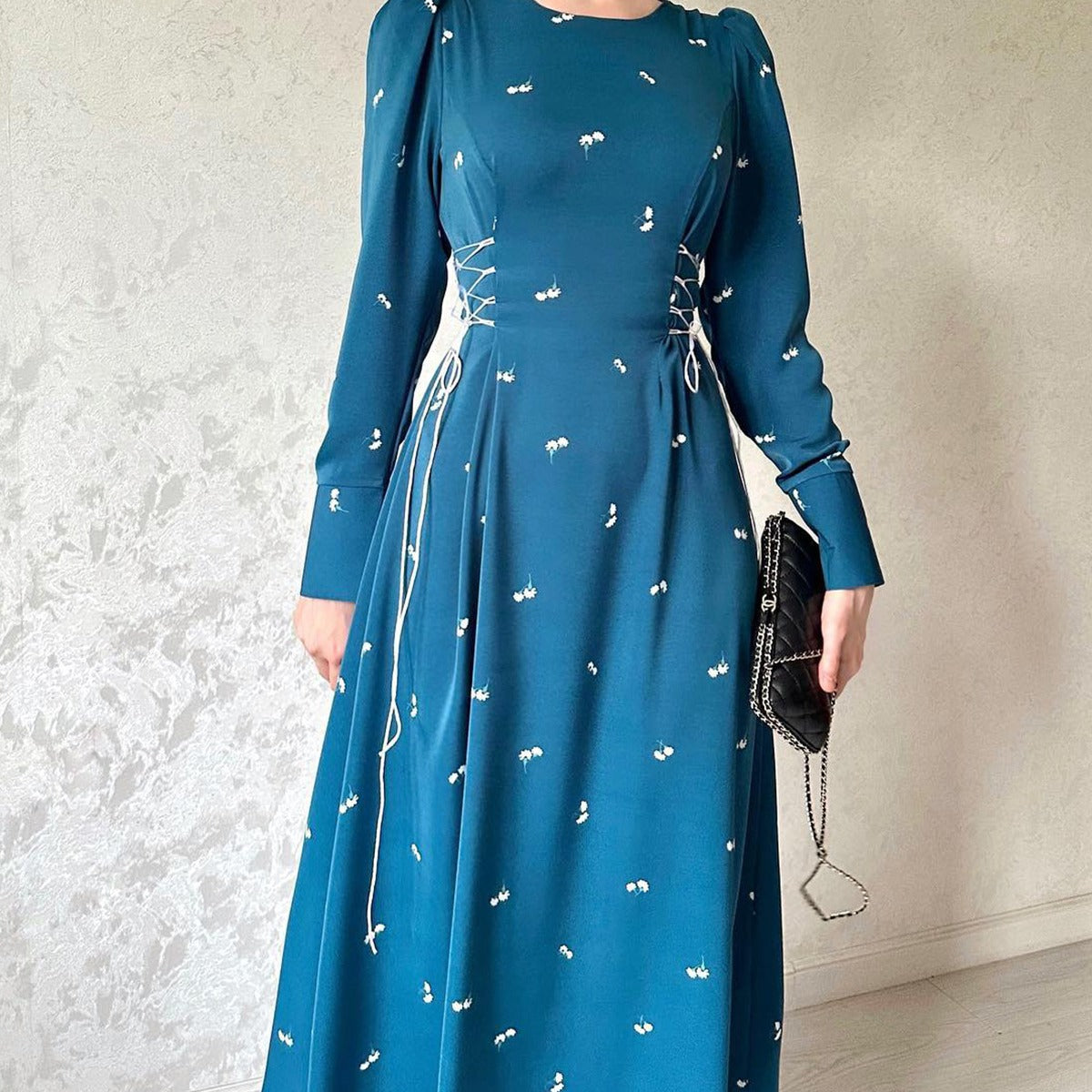 Women's Muslim Wear Autumn Long Temperament Waist Dresses