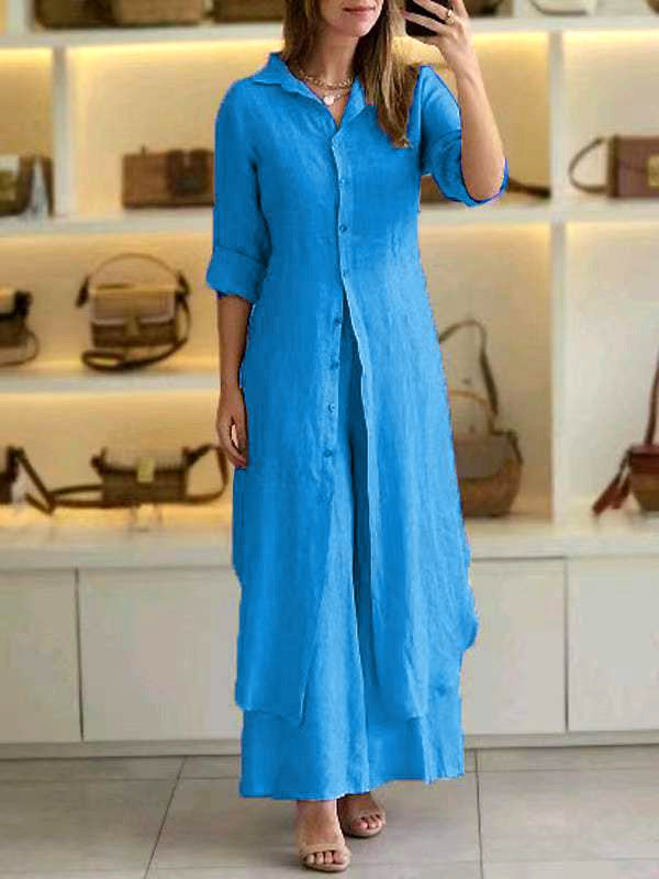 Elegant Cotton Linen Tight Waist Long Shirt Pants