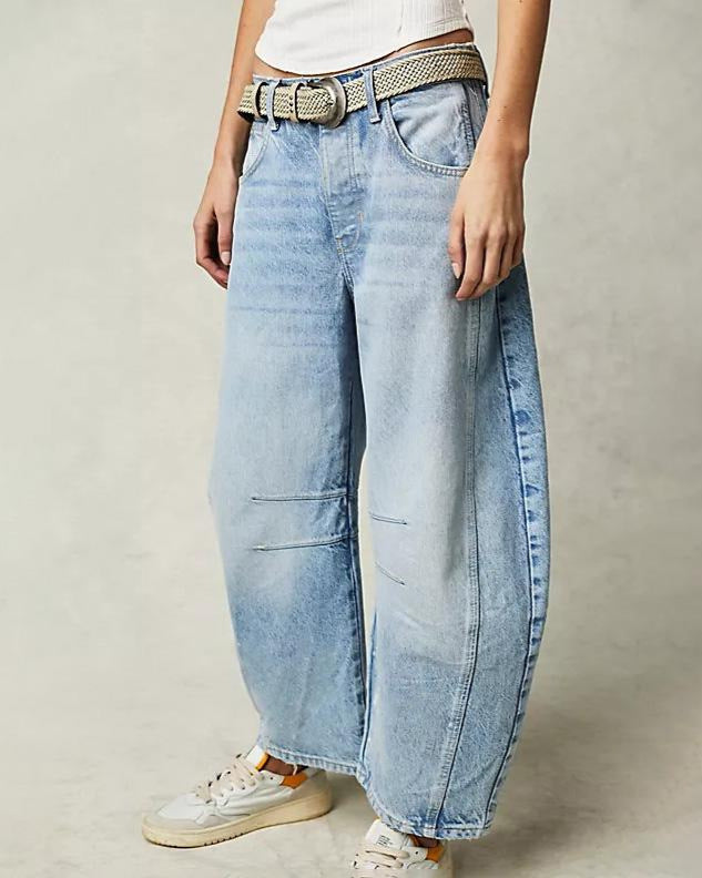 Women's Wide Leg Loose Waist Washed Denim Jeans