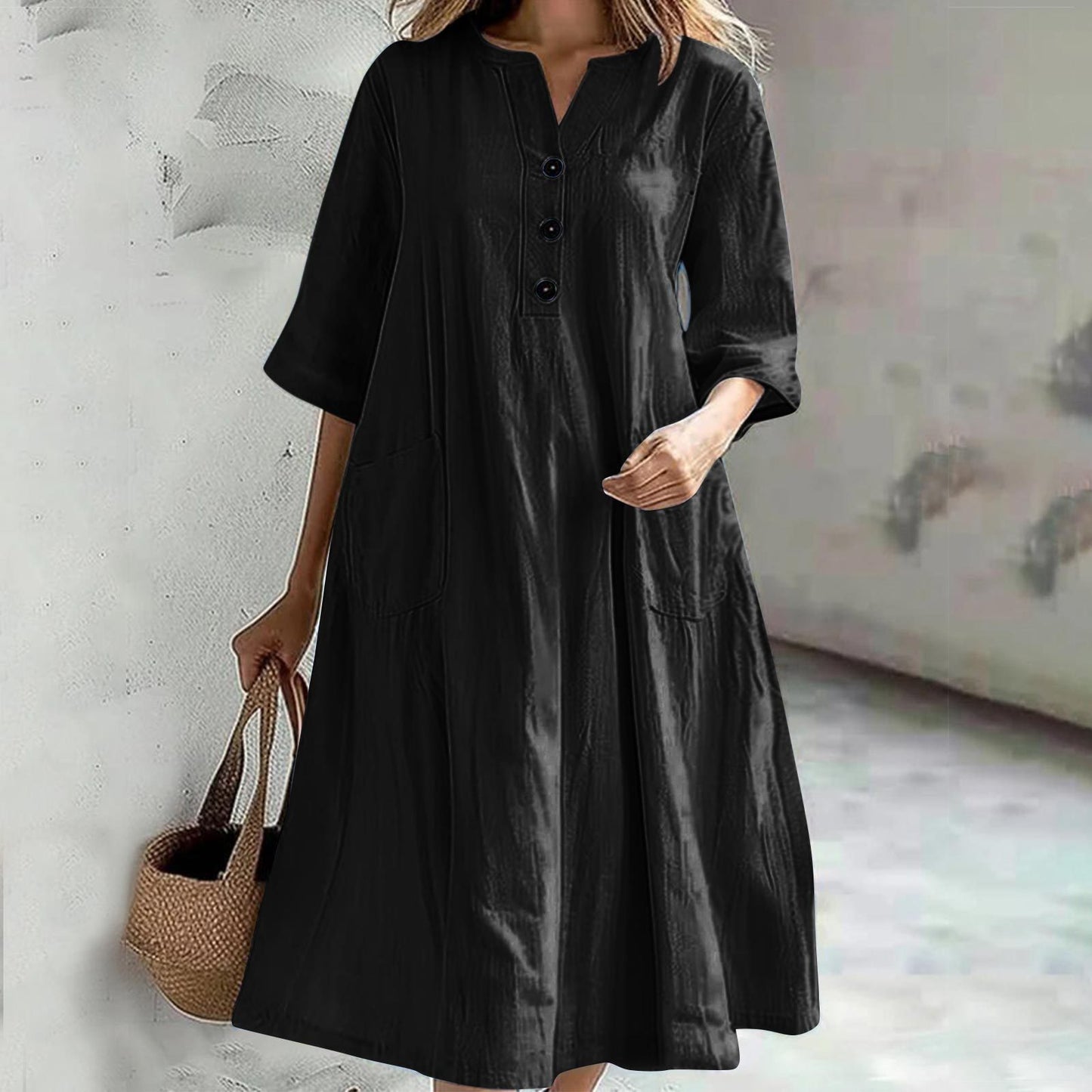 Women's Dress Mid-length Half Sleeve Cotton Linen Dresses