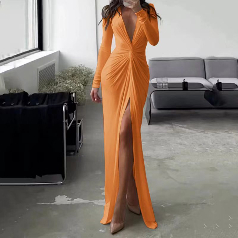 Summer Fashion Sexy Slit Long Sleeve Dresses