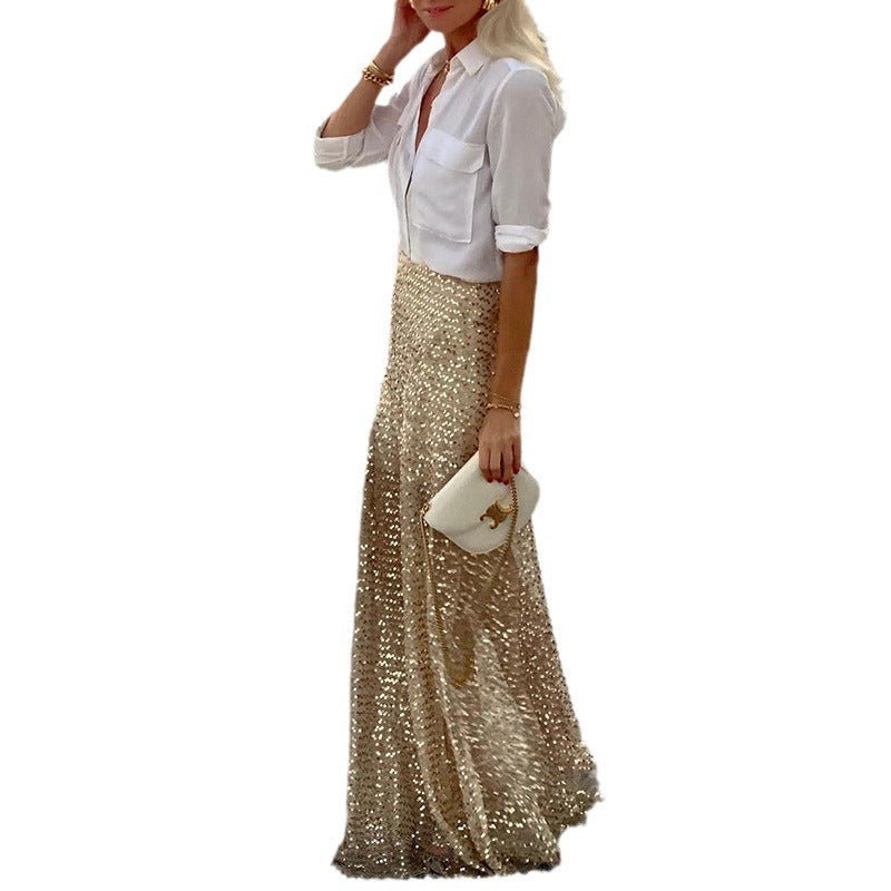 Women's Glamorous Sequins Long Sequin Dress Skirts