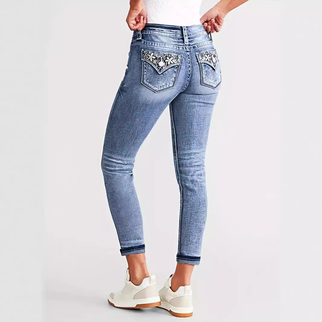 Women's Stretch Slimming Versatile Embroidered Skinny Jeans