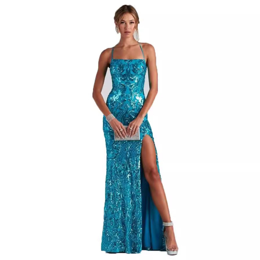 Sequined Dress Elegant Slit Banquet Party Evening Dresses