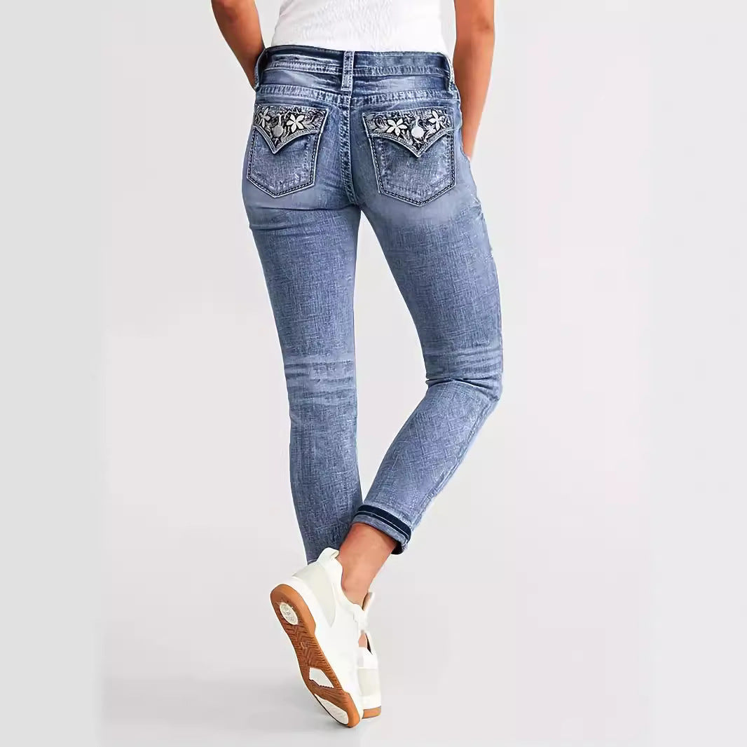 Women's Stretch Slimming Versatile Embroidered Skinny Jeans