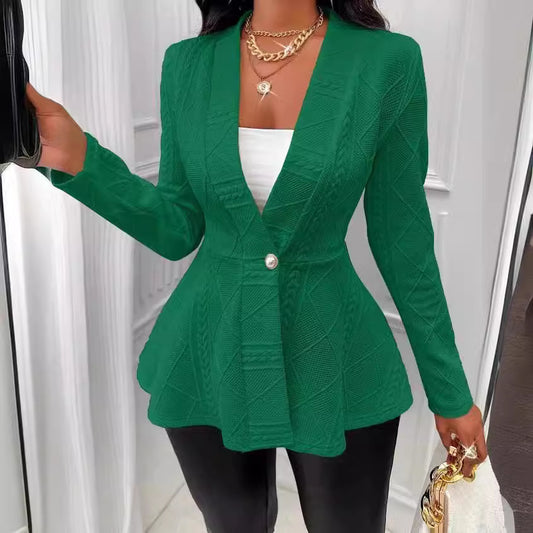 Jacquard Texture Single Button Green Collar Jackets