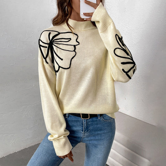 Women's Autumn Half Turtleneck Flower Pattern For Sweaters