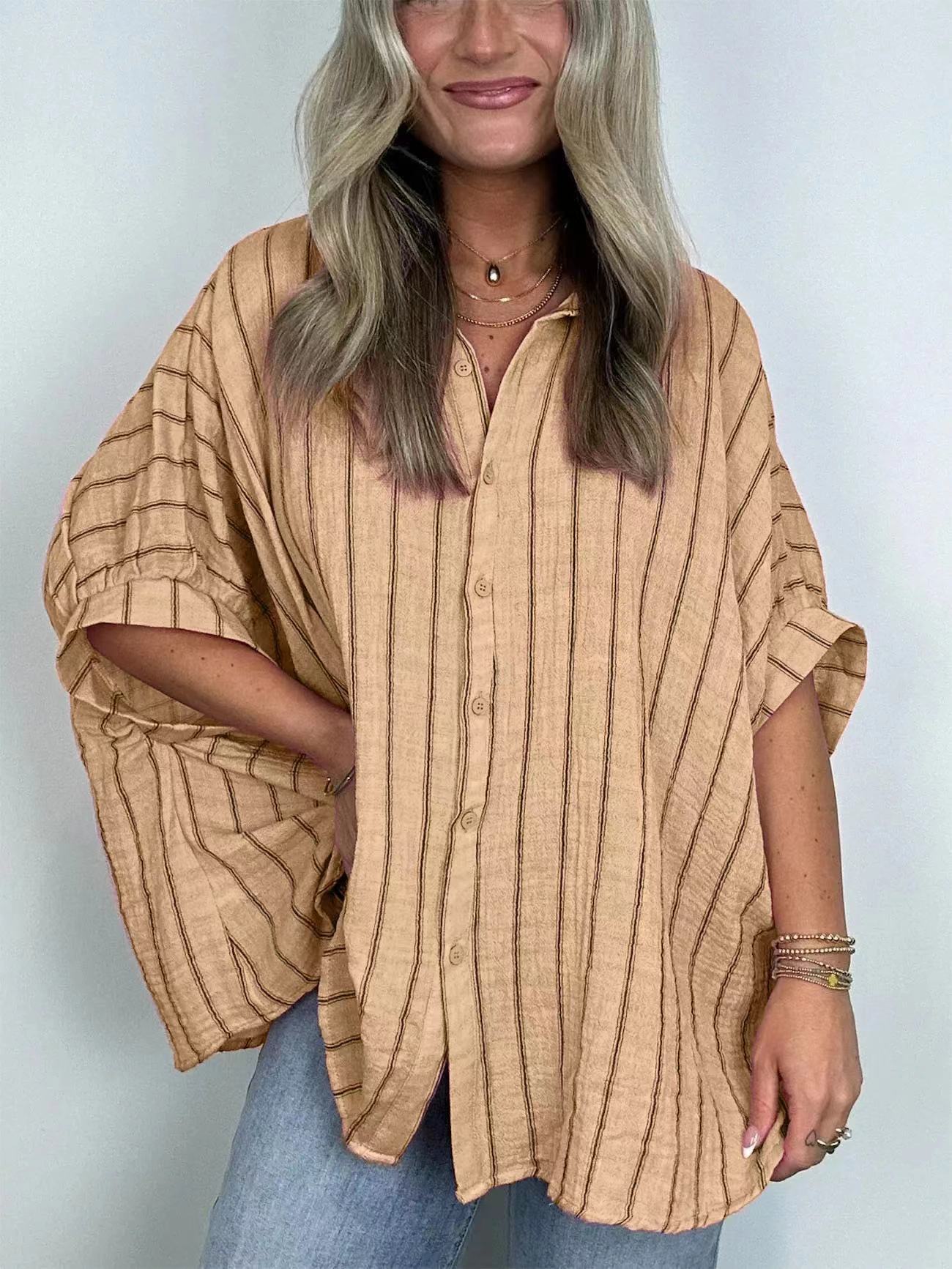 Women's Striped Print Loose Casual Shirt Blouses