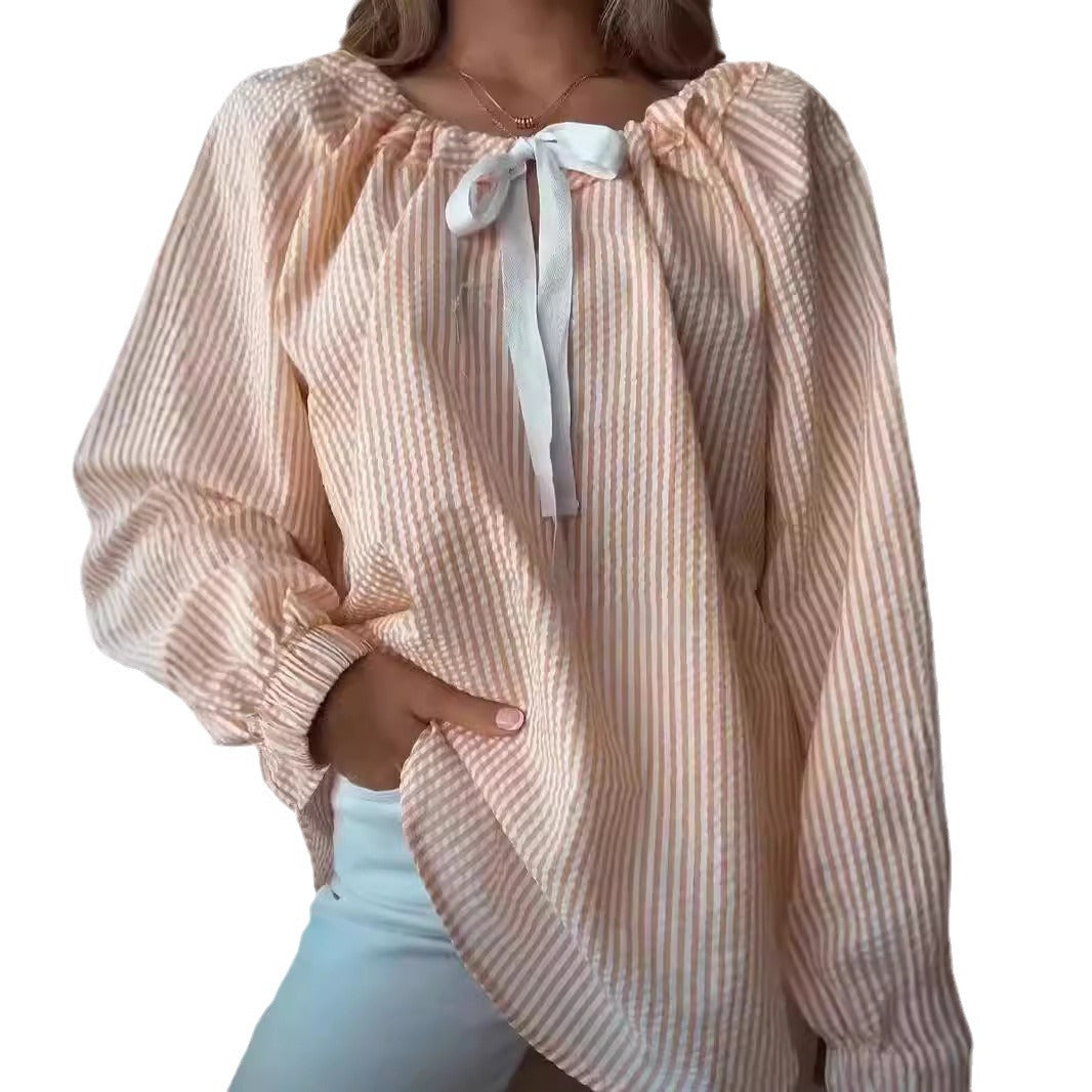 Women's Casual Pretty Shirt Chiffon Striped Tops