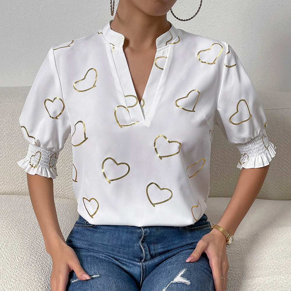 Women's Kai Kuo Heart Printing Shirt Summer Blouses