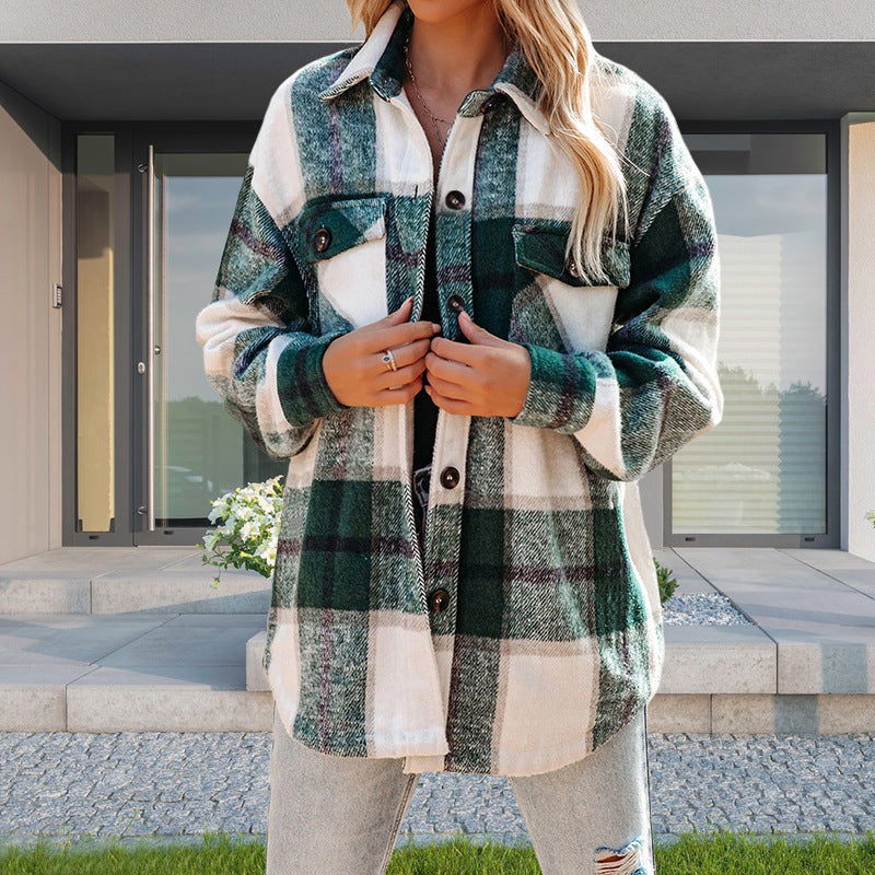 Women's Fashion Urban Style Loose Single-breasted Plaid Coats