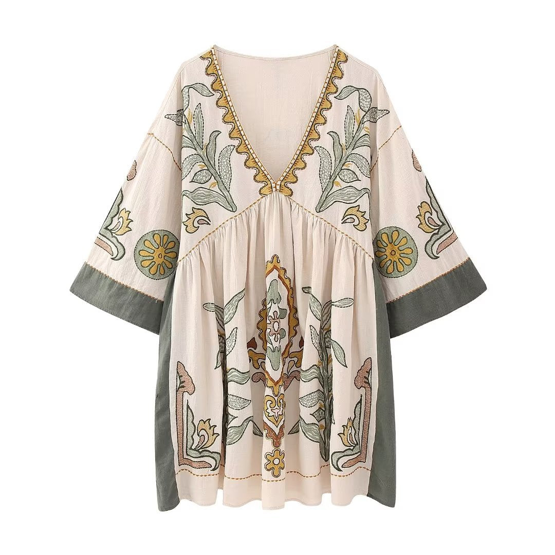 Women's Unique Charming Loose Embroidery Dress Dresses