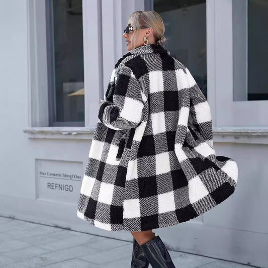 Women's Autumn Lapel Long Sleeve Plaid Loose Coats