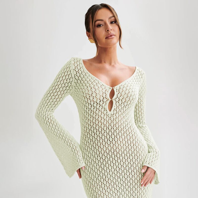 Women's Dress Solid Color Sexy Knitted Hollow Dresses