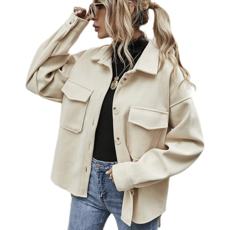 Women's Lapel Single Breasted Thickened Solid Color Coats