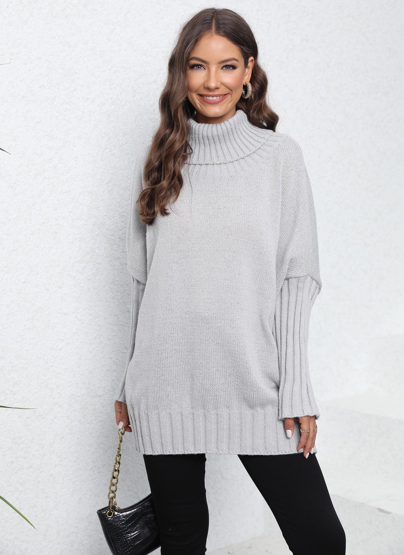 Women's Pullover Knitted Solid Color Turtleneck Lapel Sweaters