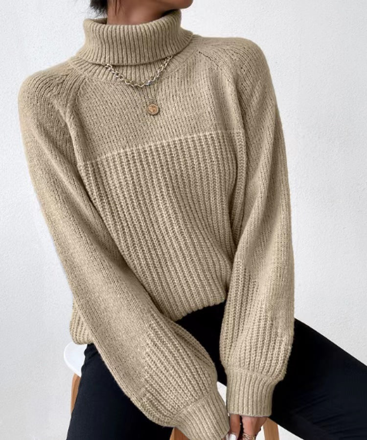 Women's Simple Lapel Raglan Sleeves Pullover Knitted Sweaters