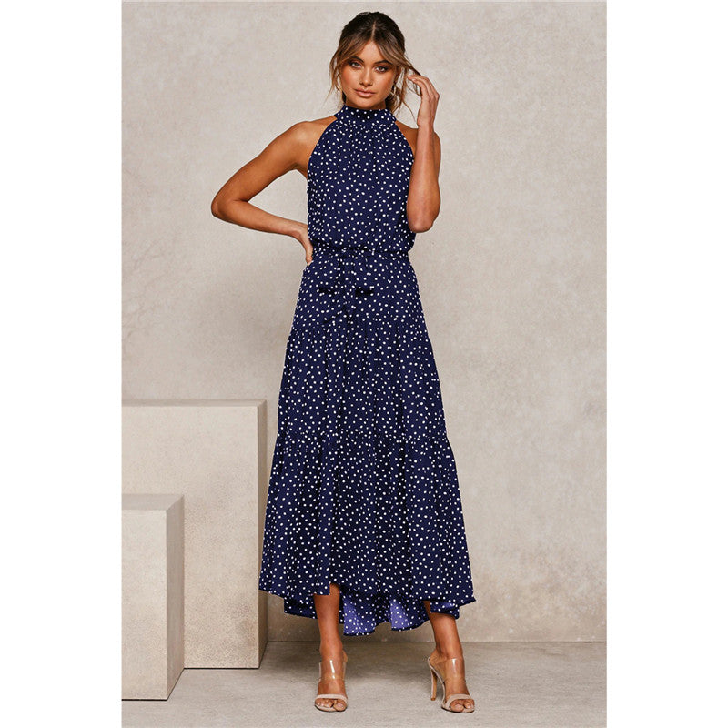 Color Halter Polka Dot Print Dress Dresses