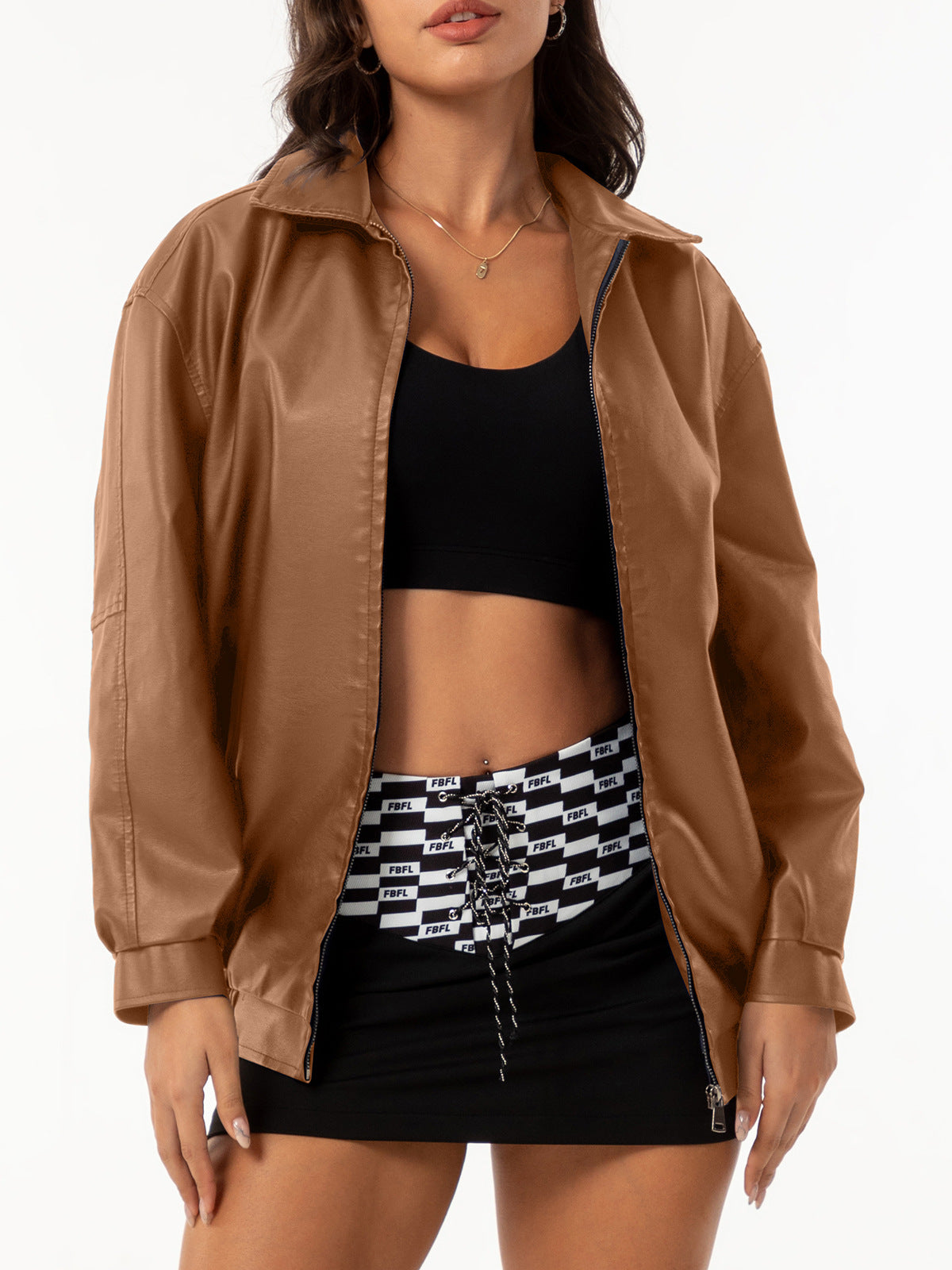 Fashion Popular Loose Leather Female Lady Jackets