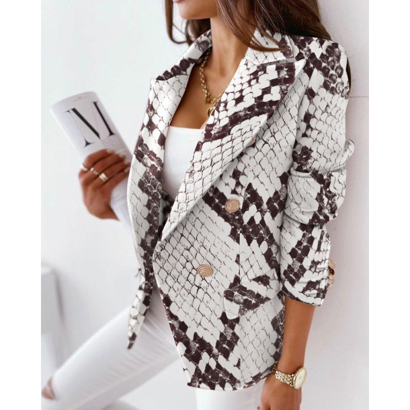 Women's Long Sleeve Double Breasted Fashion Print Clothing