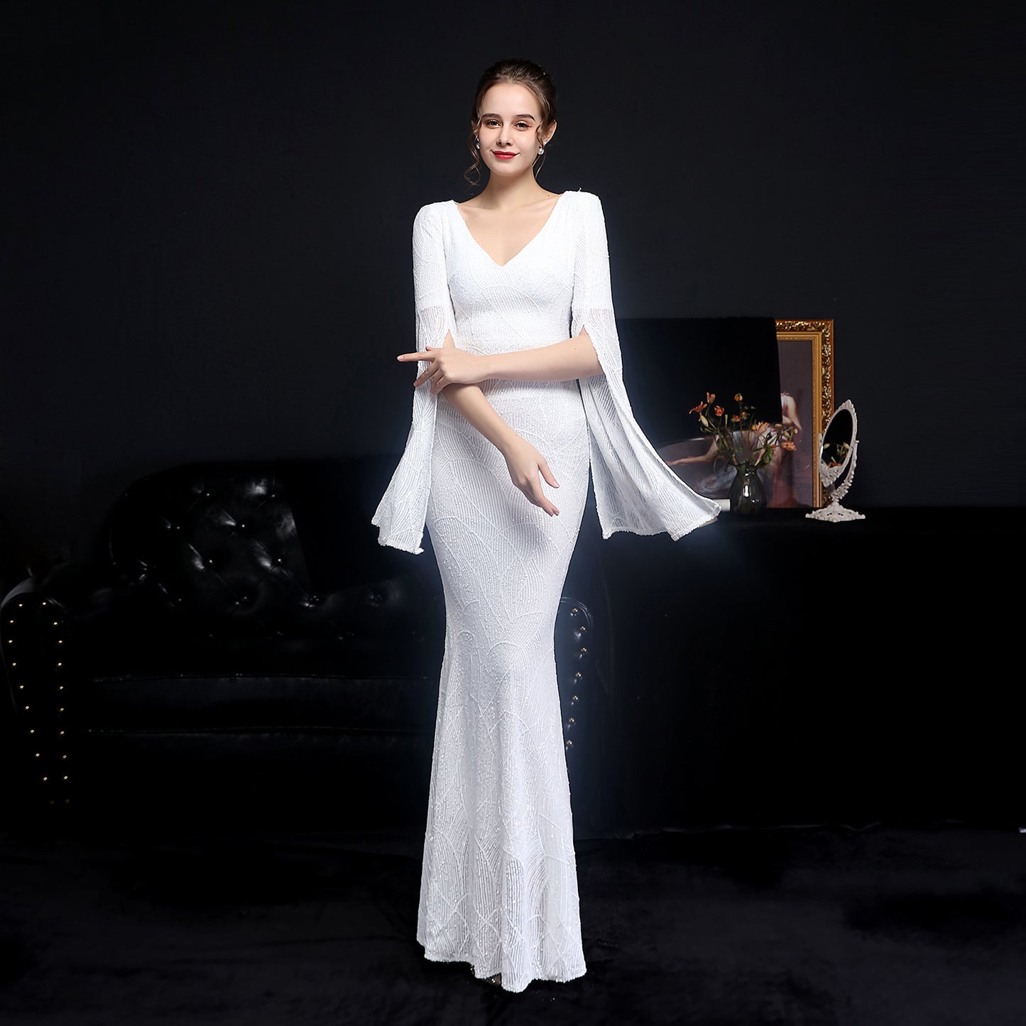 Sequined Long Banquet Fishtail Elegant Party Wedding Dresses