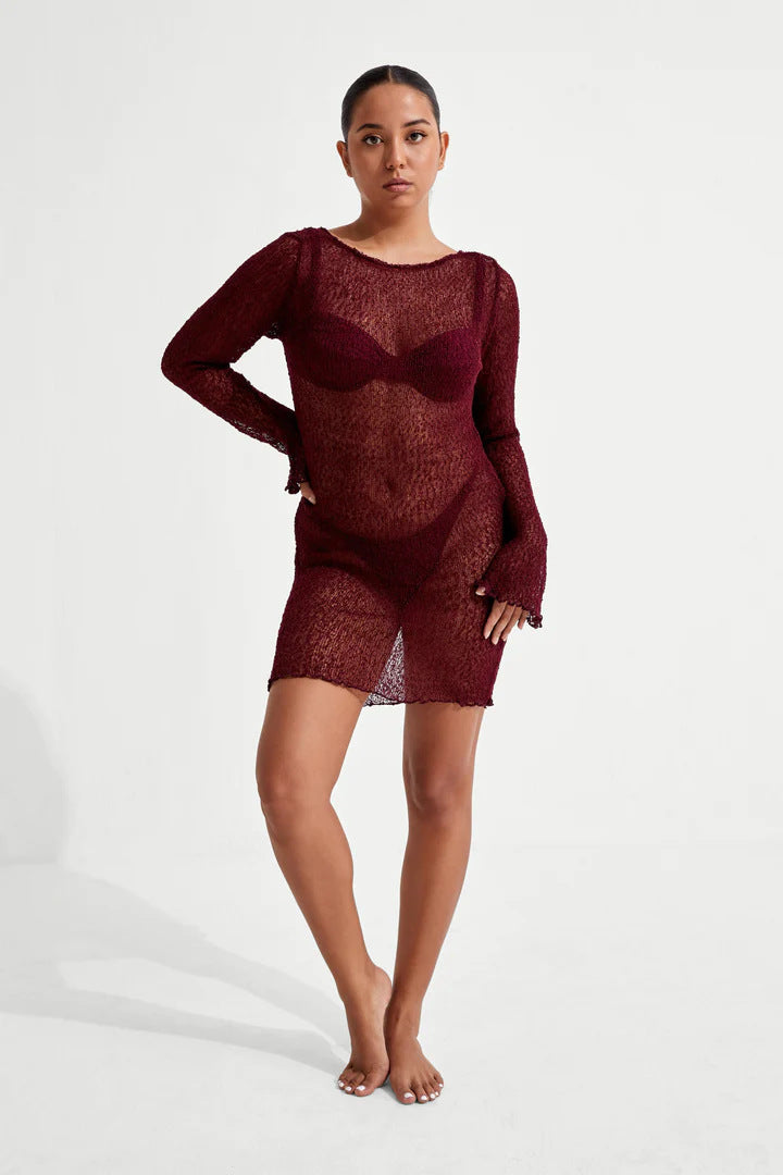 Robe de plage sexy dos nu en tricot pour femme