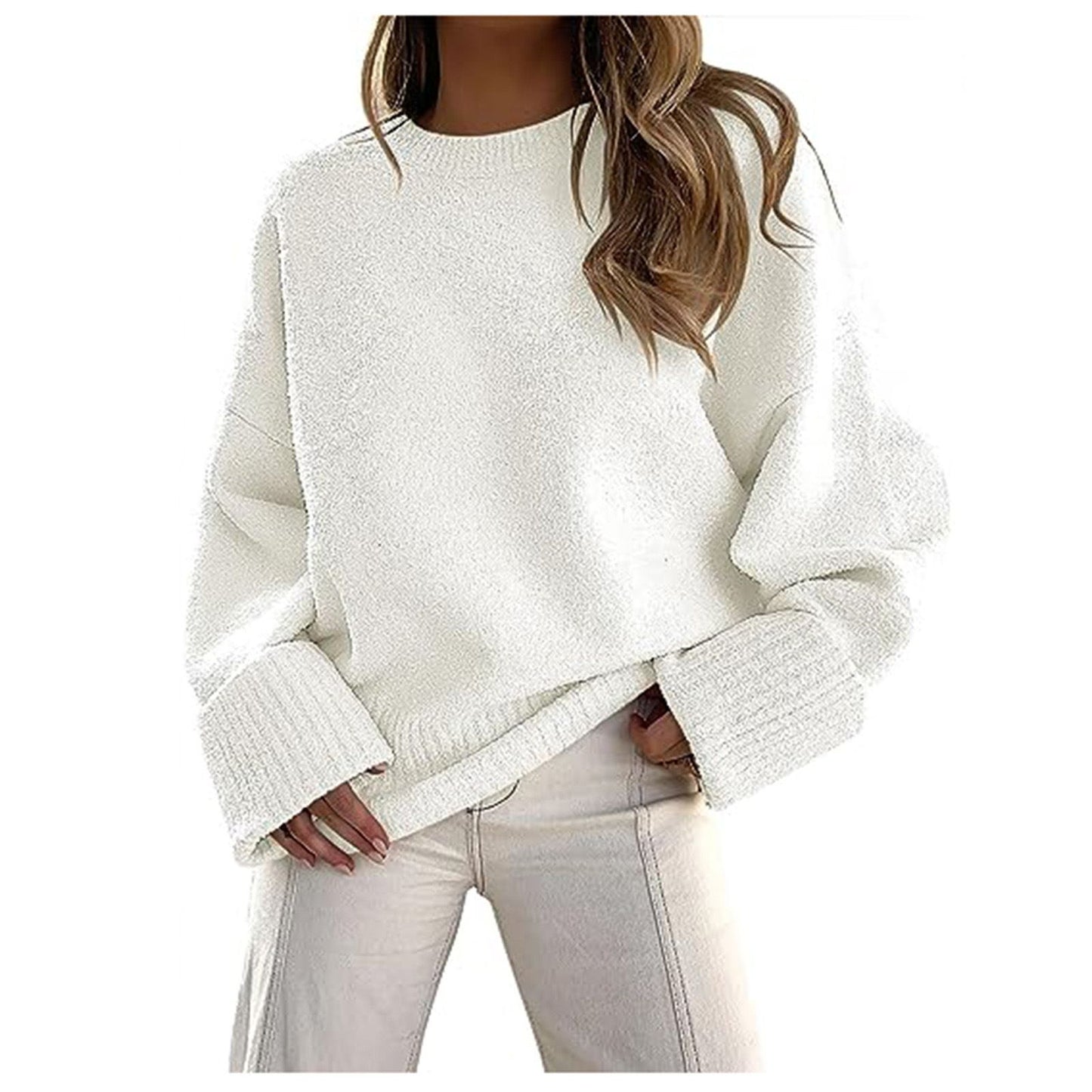 Women's Loose Pullover Fashionable Batwing Sleeve Round Sweaters