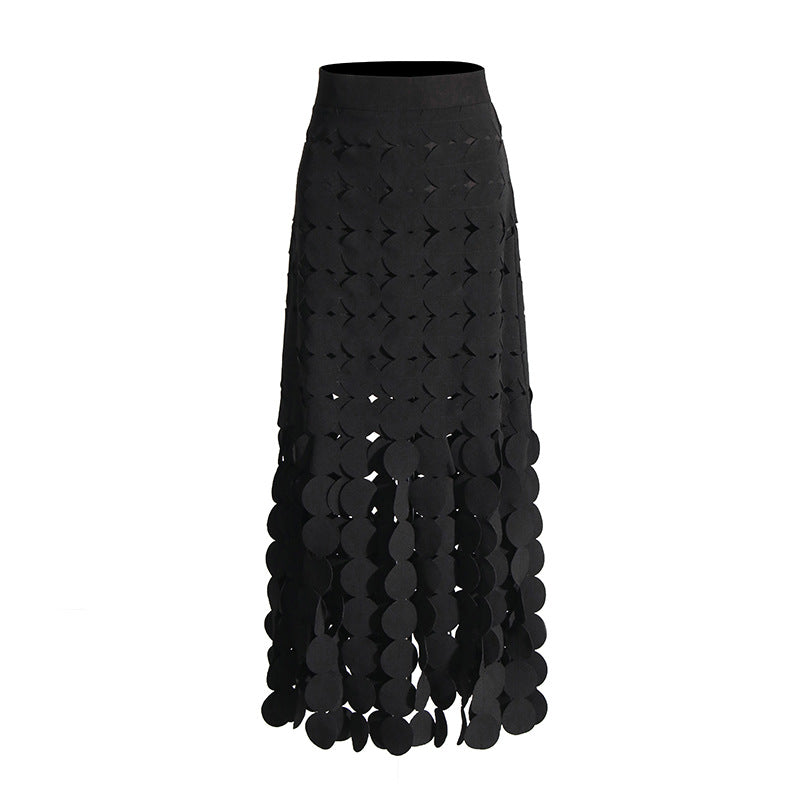 Women's Dress Wafer Tassel Stitching Waist Pure Skirts