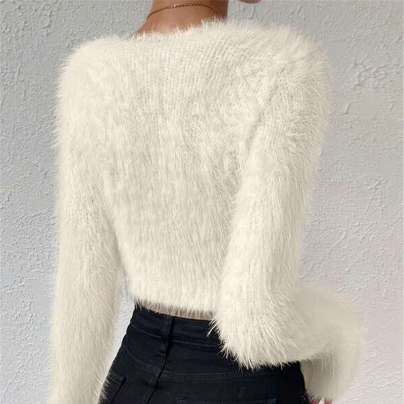 Women's Solid Color Slim Fit Plush Sweaters