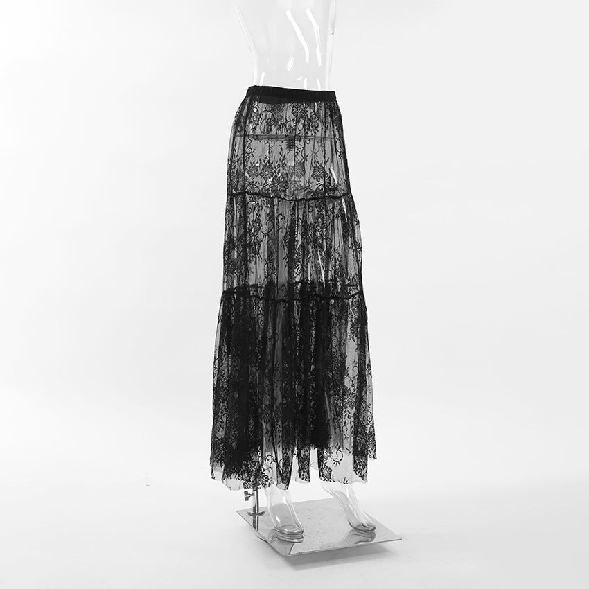 Women's Black Sexy Lace High Waist Commuter Skirts