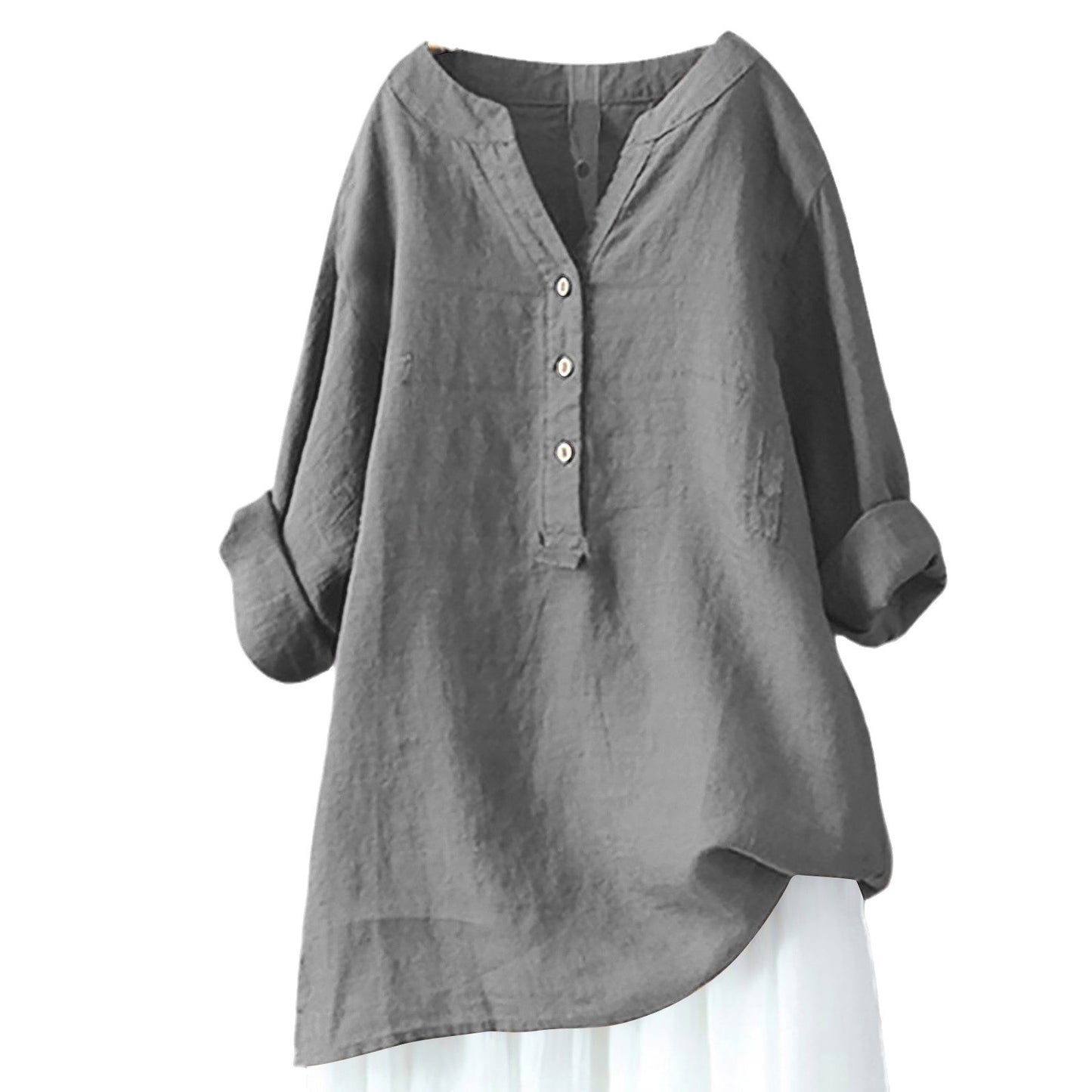 Women's Summer Loose Solid Color Shirt Cotton Blouses