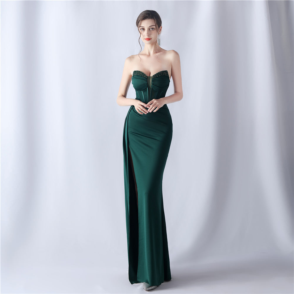 Shaping Fishbone Waist Binding Beads Dress Evening Dresses