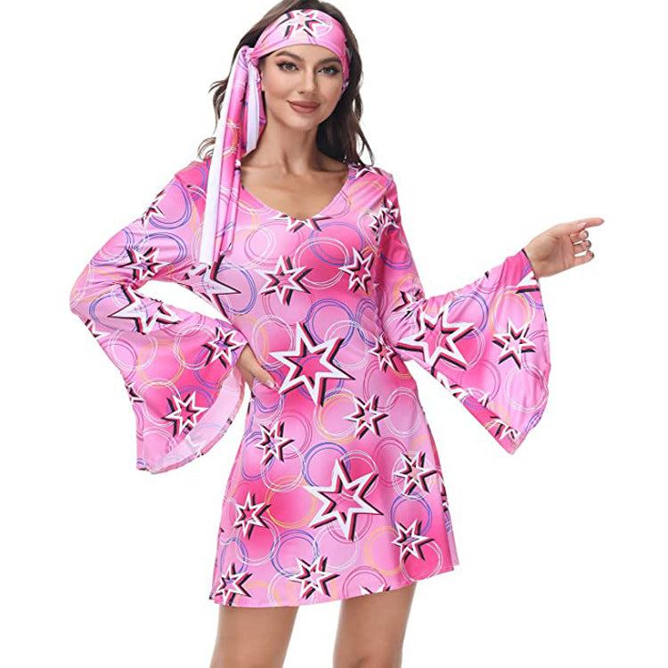 Robe imprimée d'automne pour femme, vêtements de génération Hippies pour Halloween